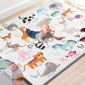 Premium Foam Baby Play Mat 71" x 59"  Removable & Machine Washable Cover, Extra Thick Padding Playpen Mat, Non-Slip Crawling Mat, Easy to Clean for Infants, Toddlers & Babies (Alphabet Zoo)