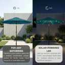 10FT Solar Lighted Patio Umbrella, Outdoor Table Market Umbrellas with Push Button Tilt and Crank, 32 LED Lights, 8 Sturdy Ribs, UV-Resistant for Deck, Garden, Pool