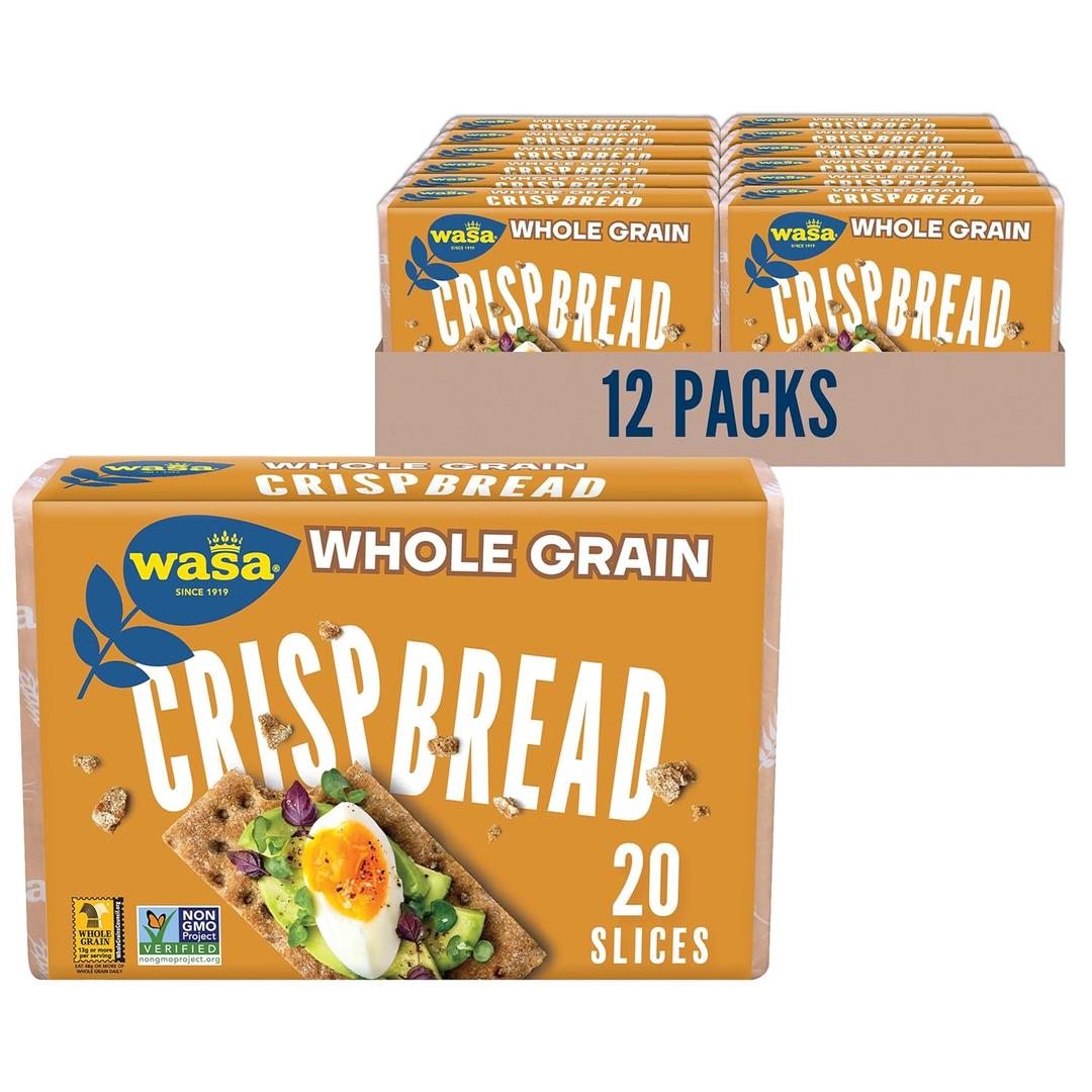 Wasa Whole Grain Crispbread, 9.2 oz (Pack of 12), Crackers, Non-GMO Ingredients, Fat Free, Made with 100% Whole Grains, Best By: Aug312026