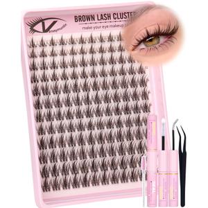 Brown Manga Lash Clusters Kit Natural Wispy Eyelashes Cluster Kit Fairy Anime Cluster Eyelash Extensions C Curl 10-18mm Lashes Clusters Clean Band Waterproof Individual Lashes with Brush
