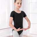 MOLLDAN Girls Dance Ballet Leotards Short Sleeve Criss Cross Straps Back