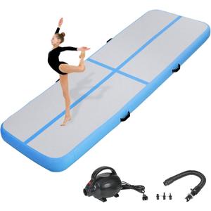 Inflatable Air Gymnastics Tumbling Mat 10ft Blue, Air Tumble Track Mat 4 inches Thickness with Electric Air Pump for Home Use Training Cheerleading Yoga Water Beach Park