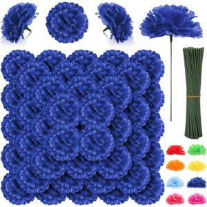 108pcs Carnation Head Flowers with Stem, Royal Blue Artificial Flowers Carnation Bulk - 3.5" Blue Silk Carnations Fake Flower for Bridal Wedding Bouquet Tables Centerpieces Grad Party Cemetary Decor