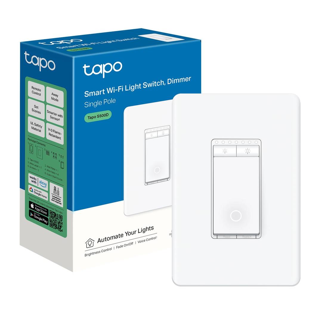 TP-Link Tapo Smart Dimmer Switch, Single Pole, Neutral Wire Required, 2.4GHz Wi-Fi Light Switch Compatible with Alexa and Google Home, UL Certified, No Hub Required, White (Tapo S500D) (1-Pack)