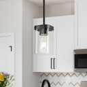 Modern Pendant Light Fixtures 2-Pack, Matte Black Pendant Lights Kitchen Island with Square Transparent Glass, Glass Pendant Light for Dining Room, Bedroom, Living Room, Farmhouse