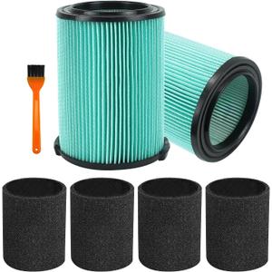 ATXKXE VF6000 Wet or Dry Replacement Filter for Ridgd 5-20 Gallon Vacuums WD5500 WD0671 WD6425 WD7000 WD1280 WD1851 WD1680 WD1956 RV2400A, 4 pack Foam Sleeve,2 Pack VF6000 Filter and 1 Pack Brush