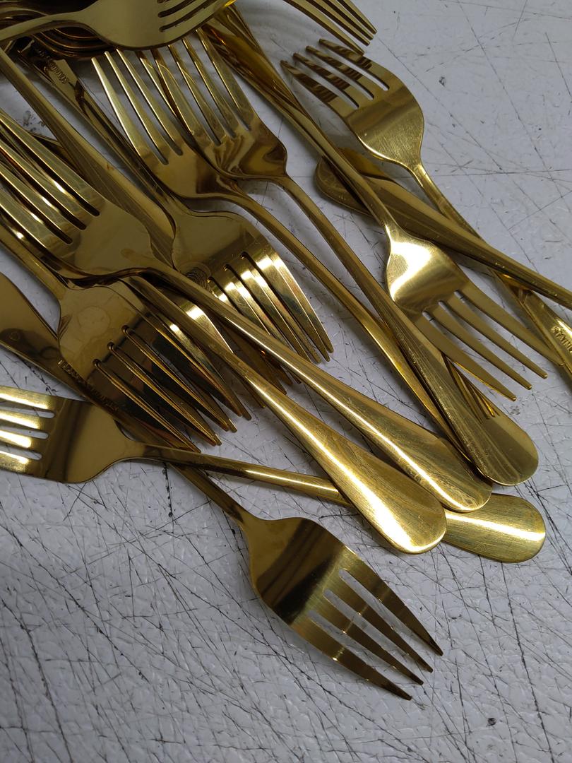 MUTNITT 47 Pcs Gold SilverwareForks  Service, Premium Stainless Steel Flatware Set, Cutlery Utensil Durable Home Kitchen Eating Tableware Include Fork Dishwasher Safe