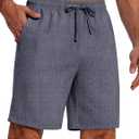 COOFANDY Mens Casual Summer Beach Linen Shorts 9 Inch Lightweight Drawstring Elastic Waist Shorts with Pockets (Blue)