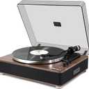 LP&No.1 High Fidelity All-in-One Record Player with Stereo Speakers, Turntables for Vinyl Records with USB Recording & Playback, Bluetooth Input and Output,Pitch Control, Auto Off (Wood Walnut Brown)
