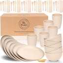 FOODLE Wheat Straw Dinnerware Set - BPA Free & Safety Certified - Unbreakable, Microwave & Dishwasher Safe Dishes - Picnic, Dorm, RV, Camping Plates Cups and Bowls - Great for Kids & Adults - For 6 (Pastel Beige)