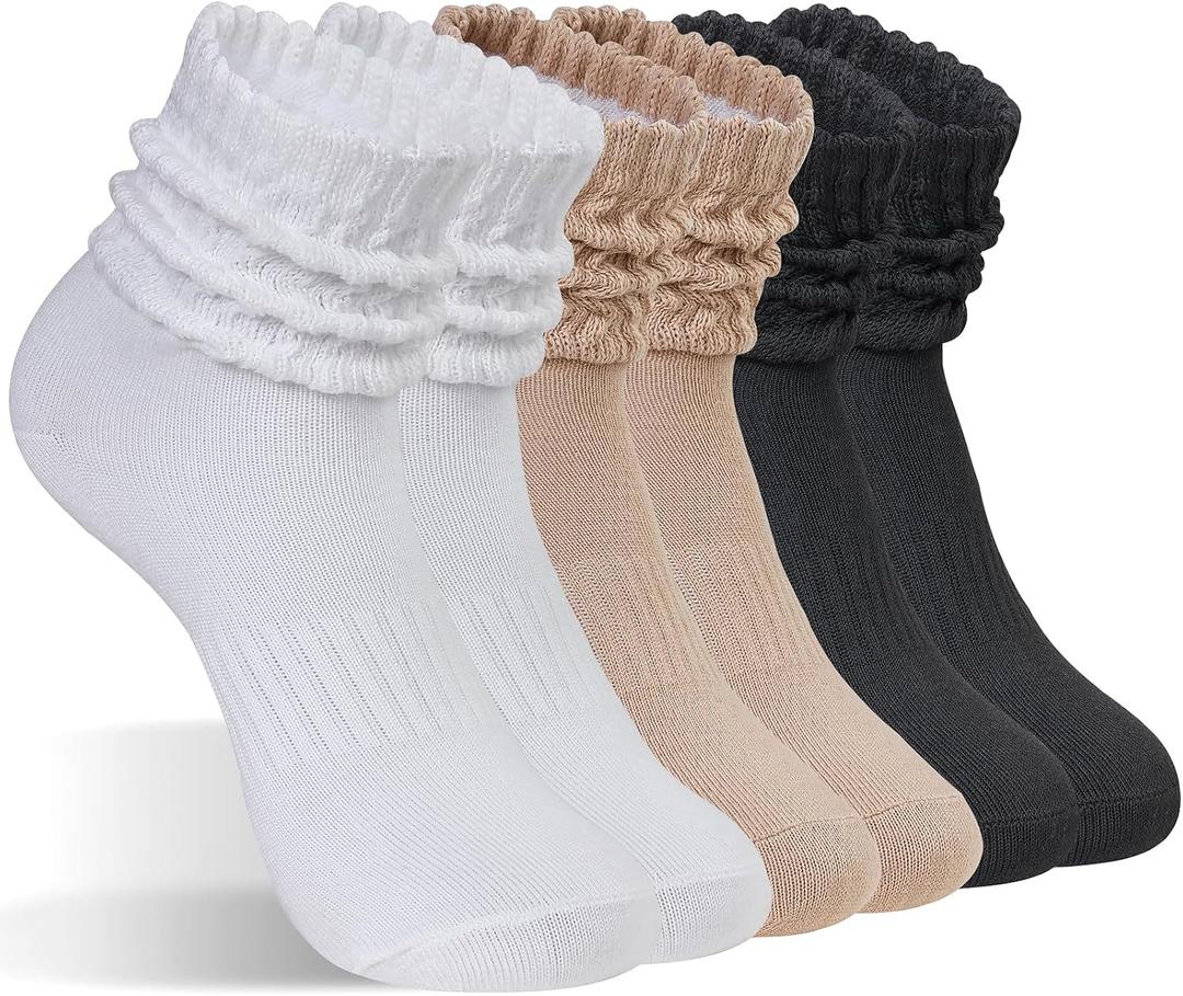 6 Pairs Women's Scrunched Crew Socks Womens Boot Calf Socks Women sports compression Socks for Running and Athleisure (Black, M)