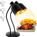 JOHAKYU Food Heat Lamp, 2-Head Adjustable Food Warming Lamp with 3 Bulbs | Stainless Steel Catering Heating Light for Restaurants, Kitchens & Buffets - Black