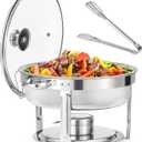 WILPREP Chafing Dish Buffet Set, 6 qt Round Chafer for Catering with Glass Lid & Lid Holder Water Food Pan Fuel Holder, Food Grade Stainless Steel Food Warmer for Parties Buffets Banquets Dinners