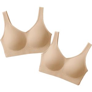 SHAPERMINT Wireless Bras for Women No Underwire  Small to Plus Size Bralettes with Support and Natural Lift (XL: 34DDD/F, 36DD/EDDD/F, 38D, 40C, Beige 2 Pack, Fixed Straps)