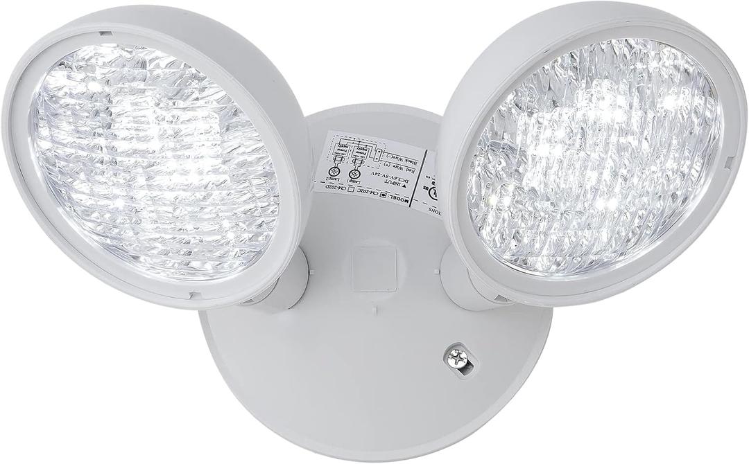 TANLUX Emergency Remote Head Lighting, 1 Pack Double Head Emergency Light, UL Listed, Multi Voltage 6V to 24 Volt Input, 2 by 3 Watts, 2 by 180 Lumen, White (Round)