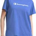 Champion Womens Classic Short Sleeve Graphic T-Shirt, Standard Fit, Script Logo (Blue, XL)
