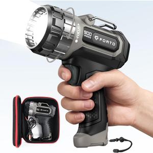 FORTO Compact Rechargeable Spotlight with Adjustable Focus, 1400 Lumens Handheld Spotlight with Stand, 823m Range, 3 Light Modes and LED Spot Lights Outdoor for Boating Hunting Camping Hiking (Brown)