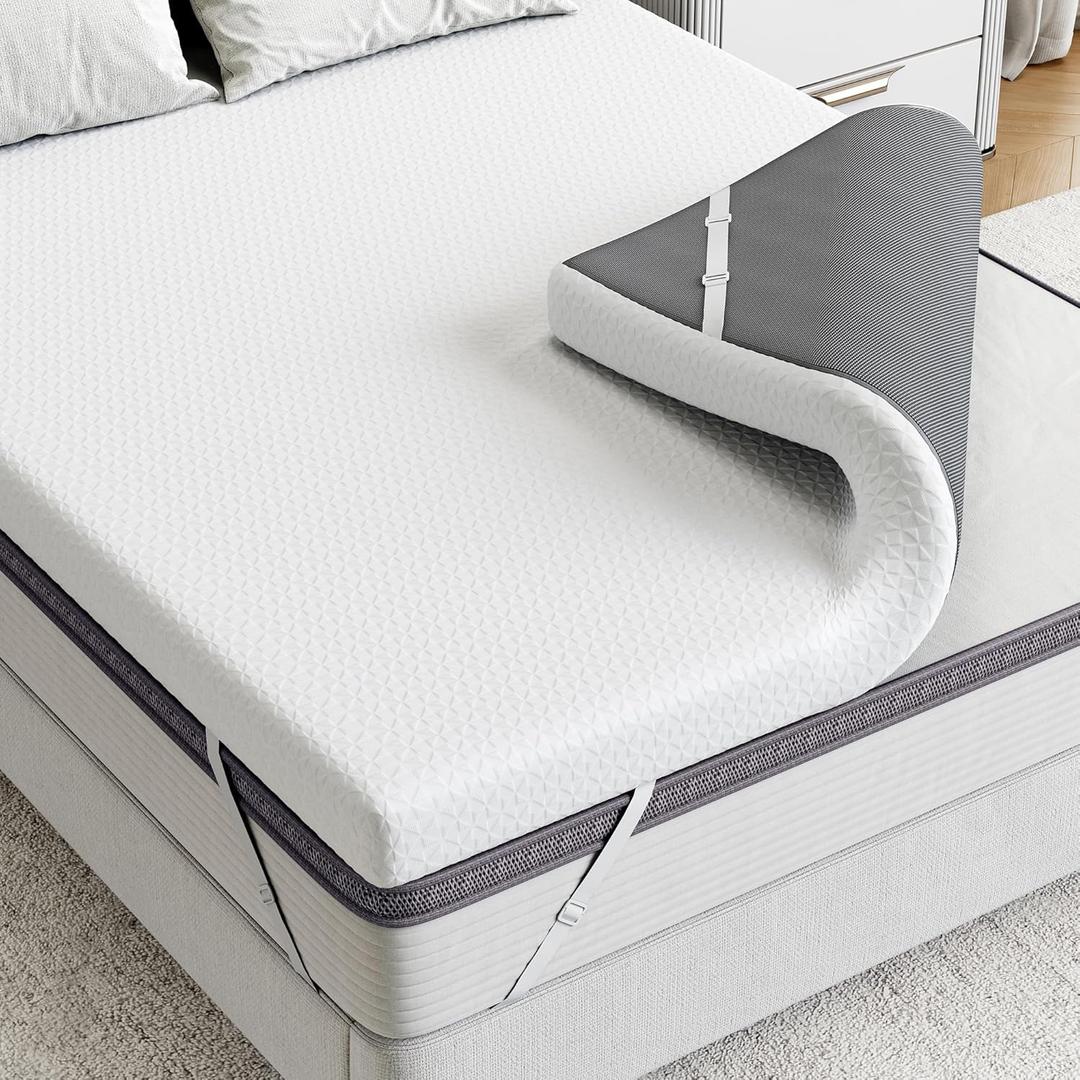 LIKIMIO Mattress Topper Twin, 3 Inch Cooling Gel Memory Foam Mattress Topper with Ice Silk Cover, Dual Layer Ventilated Foam for Pressure Relief, 3D Mesh & Firmness, CertiPUR-US Certified