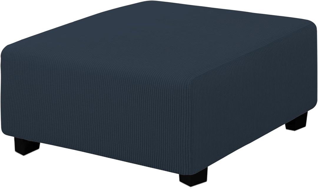 Easy-Going Stretch Square Ottoman Cover 40x40x15 inch Folding Storage Stool Furniture Protector Soft Rectangle slipcover with Elastic Bottom Dark Blue (Medium-XL)