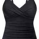 Yonique Women's Tankini Top Swimwear Twist V Neck Swimsuits Tummy Control Bathing Suits Top Only Size S