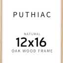 puthiac 12x16 Solid Oak Wood Picture Frame, Fits 8x12 with Mat or 12x16 Without Mat, Wall Display Only, Vertical or Horizontal, Plexi Front, 1 Pack, Natural Oak