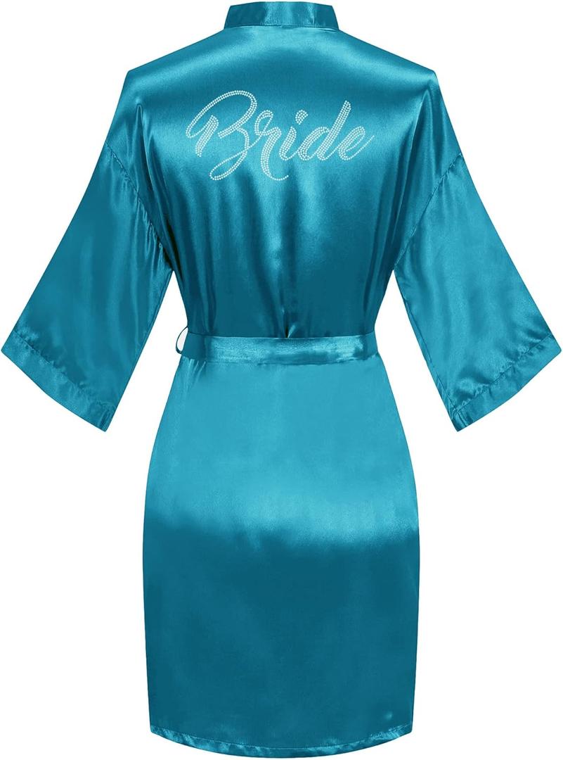 DITSONEO Women's Silky Bathrobe Bridesmaid Bride Short Satin Robes Wedding Day Getting Ready Kimono Summer Loungewear (Peacock Blue)