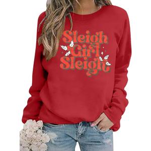 LUKYCILD Sleigh Sweatshirt Women Sleigh Girl Sweatshirt Casual Shirt Funny Long Sleeve Shirt (X-Large, Red-2)