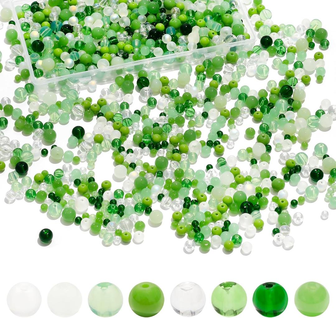 800 Pcs Green Round Glass Beads for Jewelry Making, 4mm 6mm 8mm Crystal Beads for Bracelets Jewelry Making and DIY Crafts
