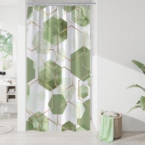 Modern Small Stall Shower Curtain for Bathroom, Sage Green Geometric Art Decor Waterproof Bath Curtain, Abstract Fabric Shower Curtain Sets for Home Decor, 36x72 Inch