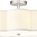 Semi Flush Mount Ceiling Lights, 4-Light 18" Ceiling Light Fixtures with Fabric Shade in Flower Shape, Brushed Nickel Farmhouse Drum Lighting for Nursery Bedroom Kitchen, AD-22009-4SF-SN