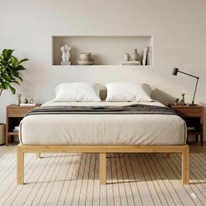 14 Inch Bamboo Platform Bed Frame 100% Natural Solid Bamboo Queen Size Platform Bed Slat Support, Heavy Duty & Noise-Free, No Box Spring Needed, Easy Assembly (Nautre, Queen)
