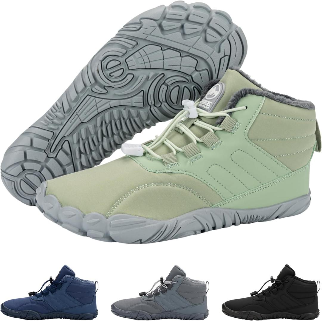 Hike Footwear Caspar Pro HF - Non-slip and Healthy Comfortable Winter Barefoot Pro Shoes Provide Warmth and Support, Natural Walking Hike Boots For Women Men (Green)