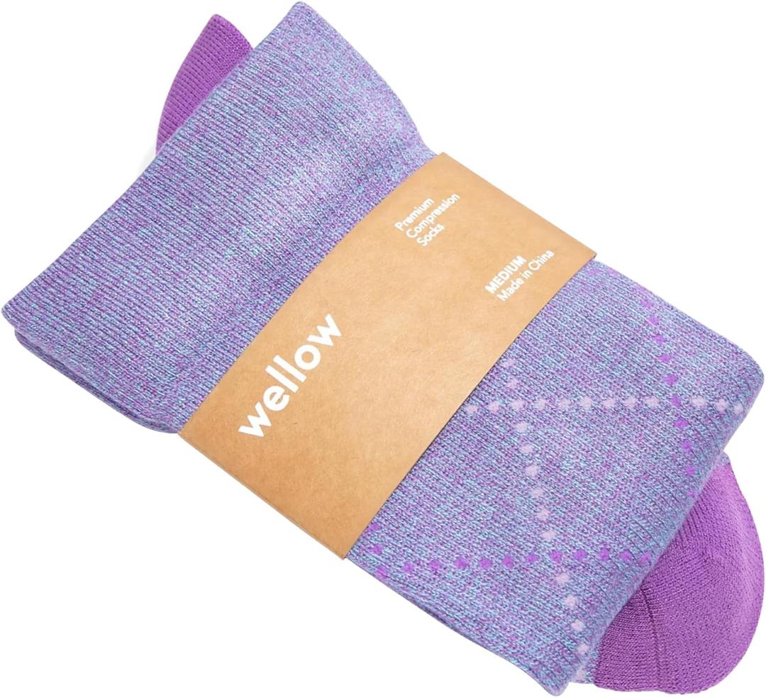 Wellow Premium Socks (Compression Socks - Regular) for Men & Women, Made with Viscose from Bamboo, Knee High, 18-25 mmHg (Medium, Dewberry Argyle)