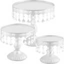 Eaasty 3 Pcs Cake Stand Set Round Cake Stand with Crystal Bling Pendants Dessert Table Display Set for Wedding Event Birthday Party Dessert Table(White)
