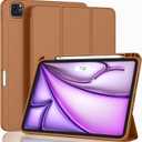 ZryXal New iPad Air 13 Inch Case M3 2025/M2 2024 with Pencil Holder, Trifold Stand Smart Case with Soft TPU Back, Auto Wake/Sleep(Brown)
