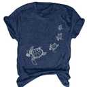 RoseSeek Women's Letter Print T Shirts Crewneck Short Sleeve Tee Tops Streetwear Tops Blue Medium