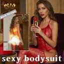 Sexy Lingerie for Women Fishnet Bodystocking, Plus Size Lingerie Crotchless Bodysuit Sexy Tights, One Size (Red)