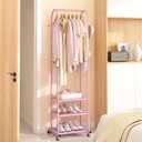 Kaitiemoo Heavy Duty Clothing Rack with Wheels,Modern Garment Rack with 3 Metal Shelves, 71.8Inches Display Rack for Hanging Clothes, Hanging Rod for Small Space,Pink