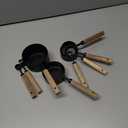 8 pieces Black Measuring Cups Set and Measuring Spoons Set with Scale, BRIIEC Wooden Handle Stainless Steel Dry & Liquid Measuring Cup for Cooking Baking