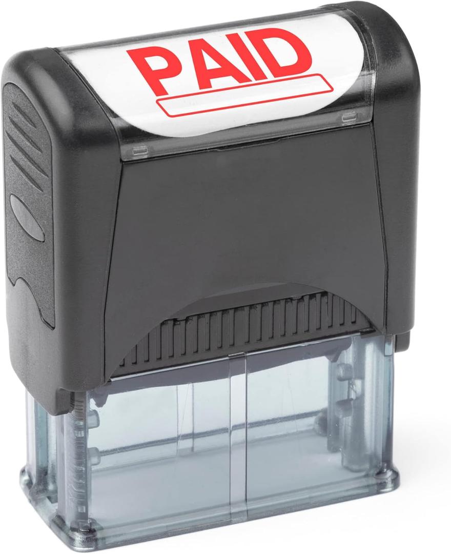 Self Inking Rubber Stamp, Refillable Red Ink Preinstalled - (9/16" x 1-1/2") (Paid)