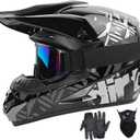 SPARK DOT Youth Motocross Helmet Kids Dirt Bike Helmets - Full Face, Lightweight & Breathable for Off-Road E-Bike BMX MX ATV (with Gloves Goggles Mask) 4Pcs Set, Medium(57-58cm), Grey