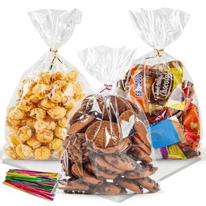NPLUX 100 Pack Cellophane Bags Small Plastic Cookie Bag Clear Treat Bags with Twist Ties for Small Gift Party Favors, Bakery, Candy, Popcorn (6×10In)