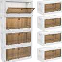 YFXCVSL 4 Tier Storage Bins with Lids 102QT, Stackable Storage Containers with Wheels, Folding Boxes, Extra Large Collapsible Bins, White