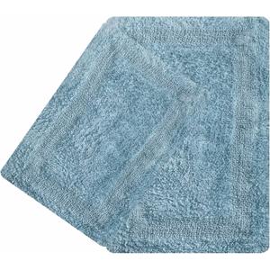 Ramanta Home 2 Piece Cotton Bath Mat Set - Spa Blue, Super Soft Rversible Absorbent, Machine Washable Luxury Bath Rug Set of 2 for Bathroom, Shower, Kitchen, Entryway Rugs - 21x34 & 17x24 Inch (21x34 & 17x24 Inches)