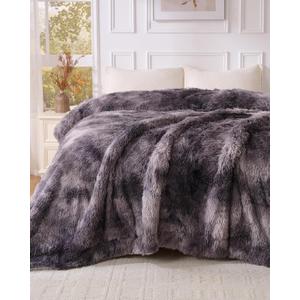 Super Soft Fluffy Faux Fur Sherpa Fleece Blankets Queen Size for Bed, Bedroom Decor Winter Big Blankets Thick Warm, Fuzzy Plush Heavy Bedding Cozy Gifts for Women Men Mom Dad, 90" x 90" (Tie Dye Grey)