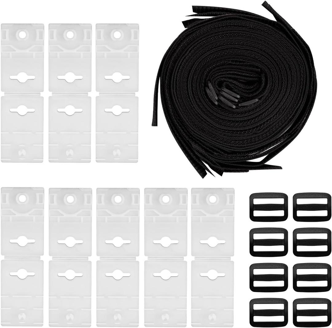 24pcs Solar Cover Reel Attachment Kit for In-Ground Swimming Pool, Including 8pcs Pool Solar Blanket Straps with Fastener Tabs & 8pcs Cord Plates & 8pcs Buckle