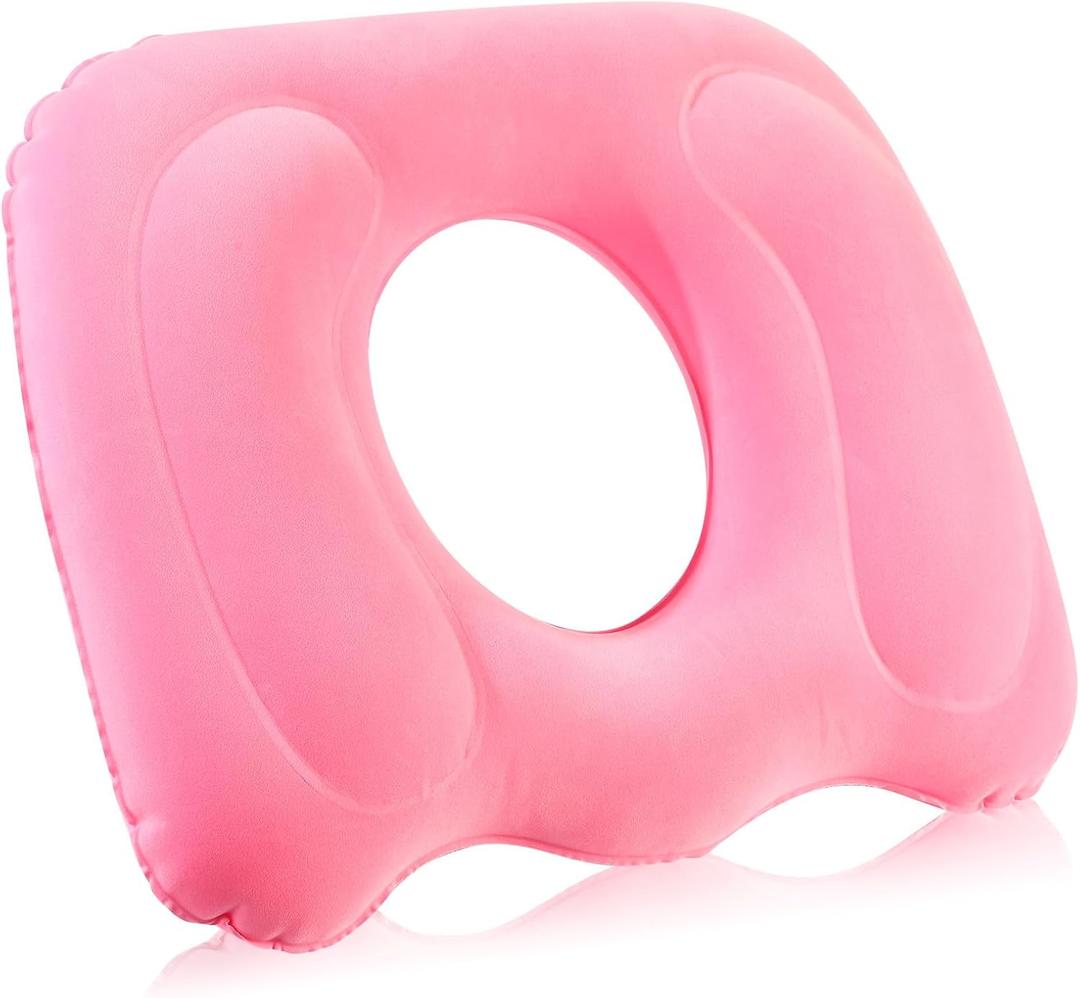 Leinuosen 1 Pcs Inflatable Seat Cushion 18.1'' x 15.7'' x 4.7'' Portable Pillow Height Adjustable Hemorrhoid Pillow for Tailbone Back Pain Bed Sore Home Car Chair Wheelchair Sitting (Pink)