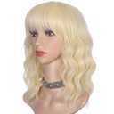 Morvally Short Blonde Wavy Bob Wig with Bangs for Women 16 Inches Natural Synthetic Hair Wavy Wigs