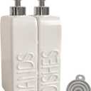 Soap Dispenser Set with Stainless Steel Pump, 2 Pack Ceramic Refillable Dish Soap and Hand Soap Dispenser for Kitchen, Bathroom, Matte White