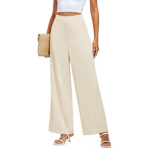 GRAPENT Wide Leg Dress Pants Women High Waisted Pull On Business Casual Work Pants Elastic Waist Dressy Trousers Pockets, Small